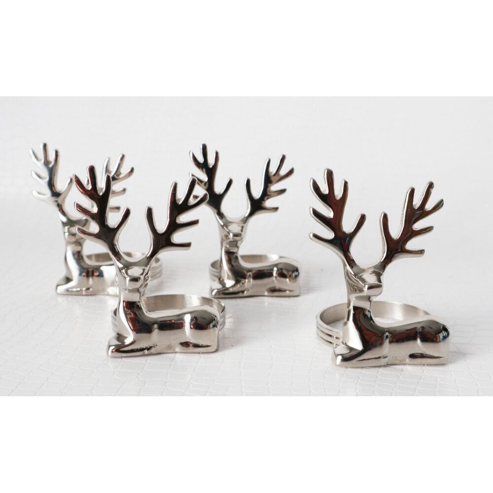 Set Of 4 Silver Deer Napkin Rings - Elegant Table Decor
